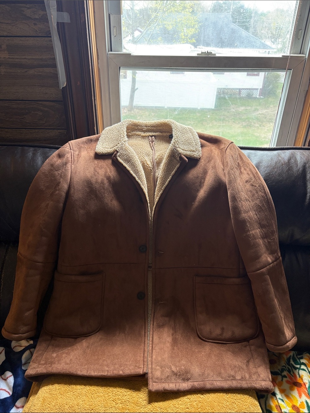 Lauren Ralph Lauren Brown Suede Sherpa-Lined Pea Coat